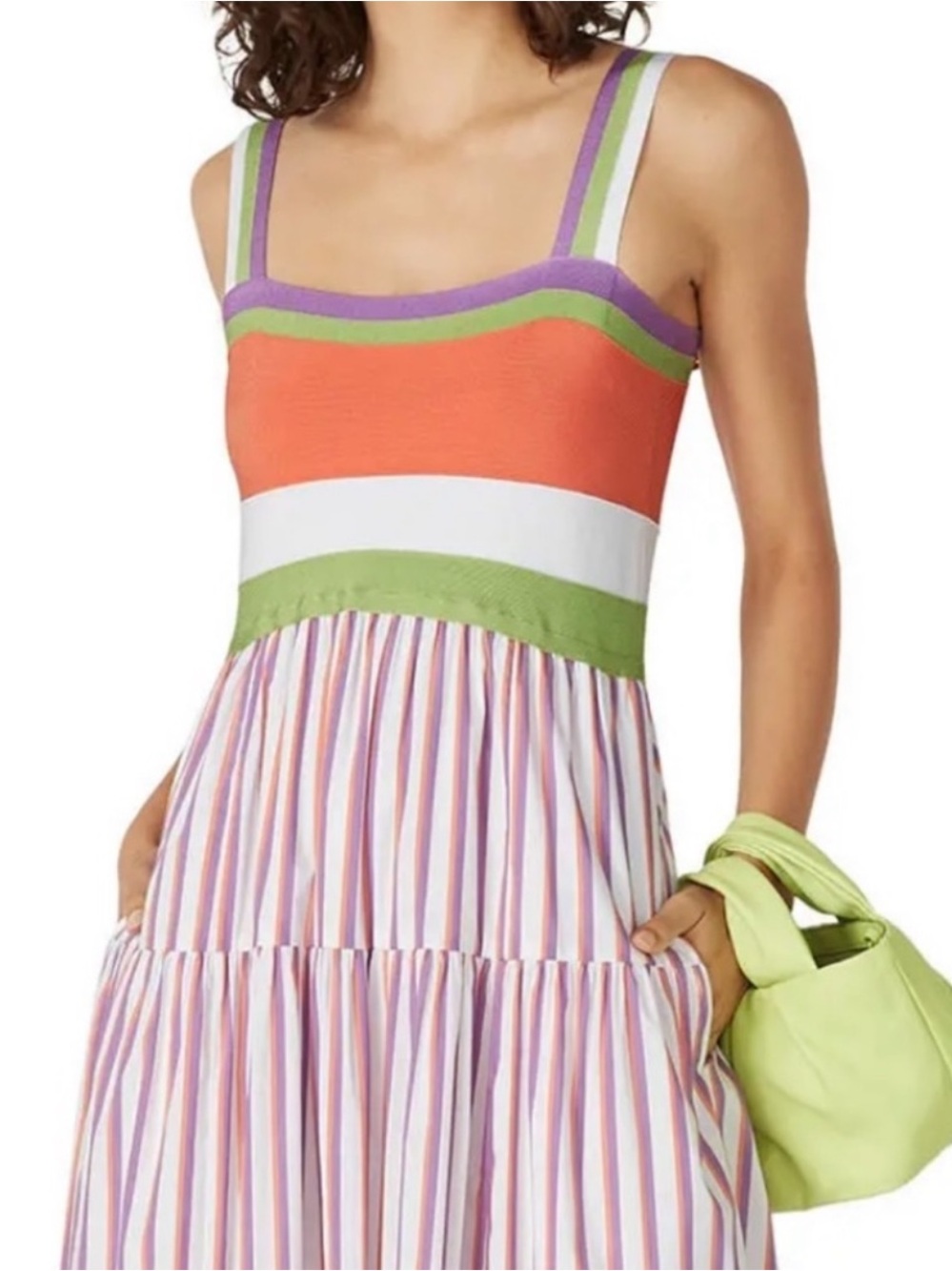 Tanya Taylor XS Printed Claudia Tiered Dress Striped Sleeveless Cotton Blend